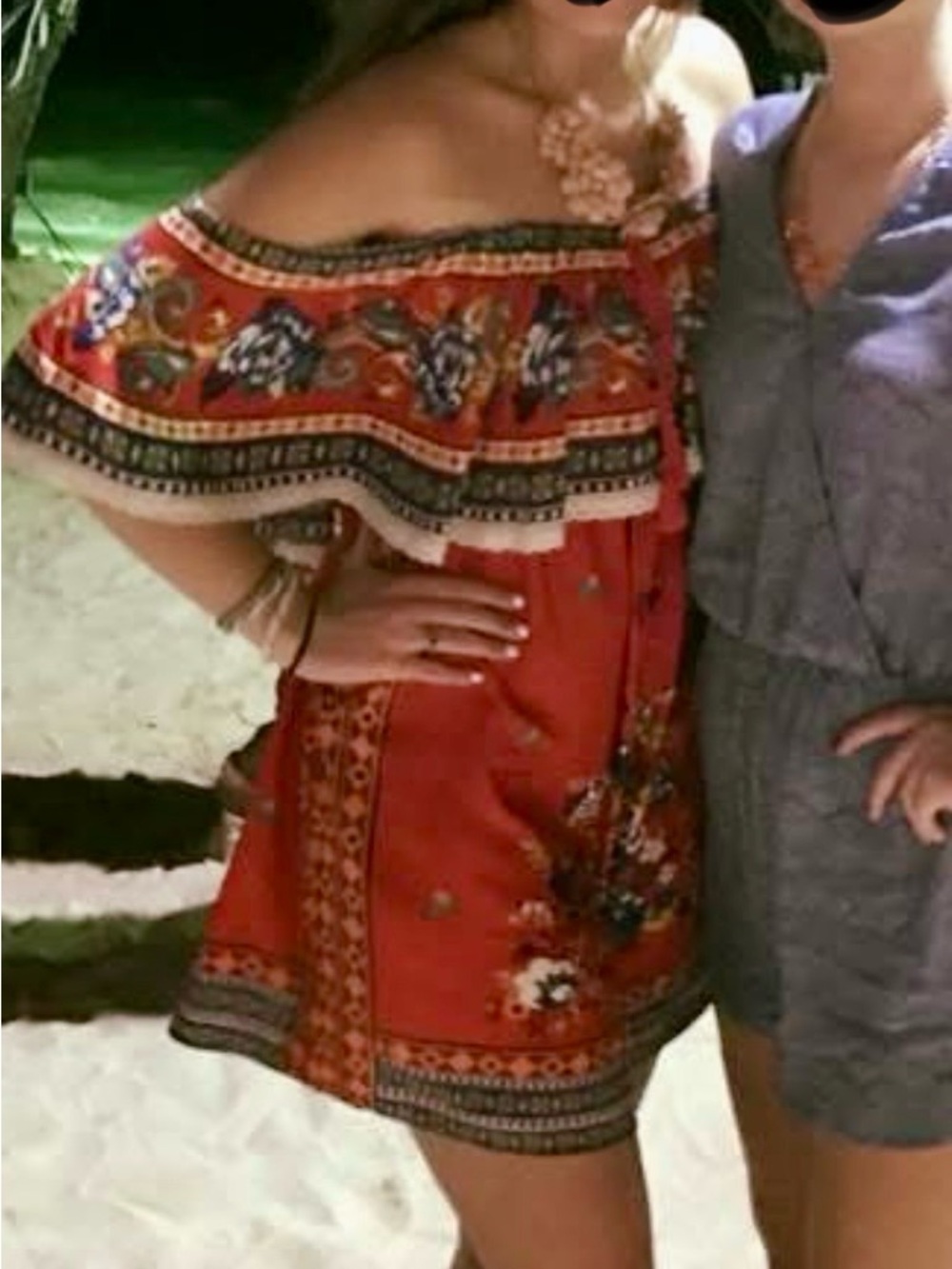 Bright Red Off-Shoulder Floral Tunic